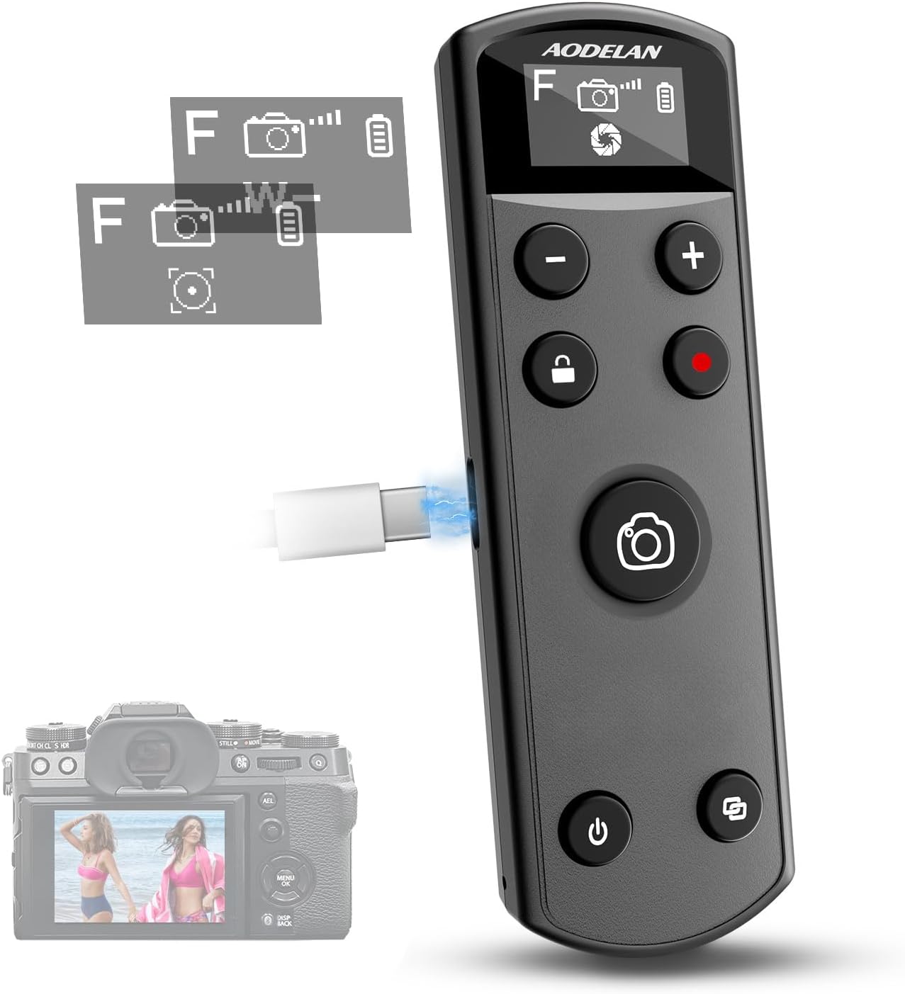 Fujifilm Camera X100Vi - Schwarze wiederaufladbare USB-C-Fernbedienung mit OLED-Bildschirm für